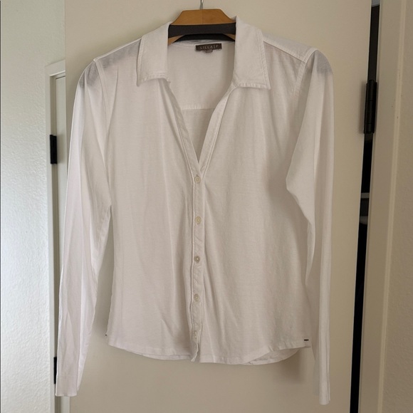 Lilla P Tops - Lilla P White Long-Sleeve Button Down Shirt cotton soft jersey knit size small
